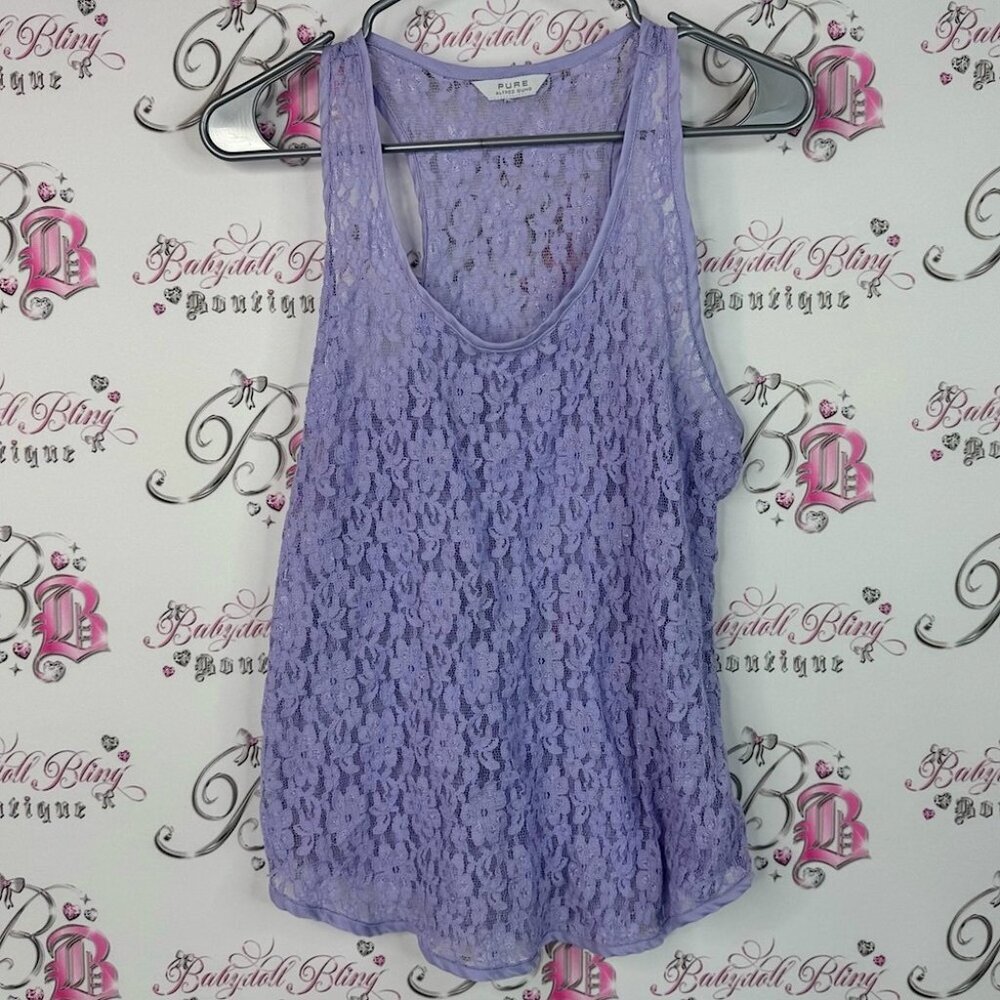 ALFRED SUNG pure tank top lace floral lilac purple Lavender Lace Tank Top